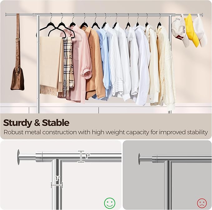 Yaheetech Rolling Clothes Rack, Clothing Racks for Hanging Clothes Portable Clothes Rack, Heavy Duty Clothes Rack with Extendable Hanging Rod,Chromed, Silver