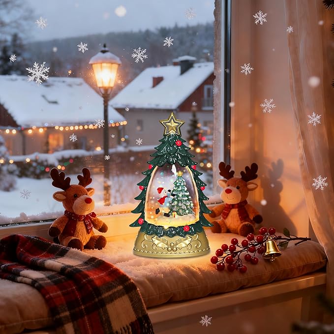 Impress Life Musical Christmas Tree Snow Globe Lantern with Music & Light, Glittering Snow Water Lantern Battery Operated Holiday Decor for Home