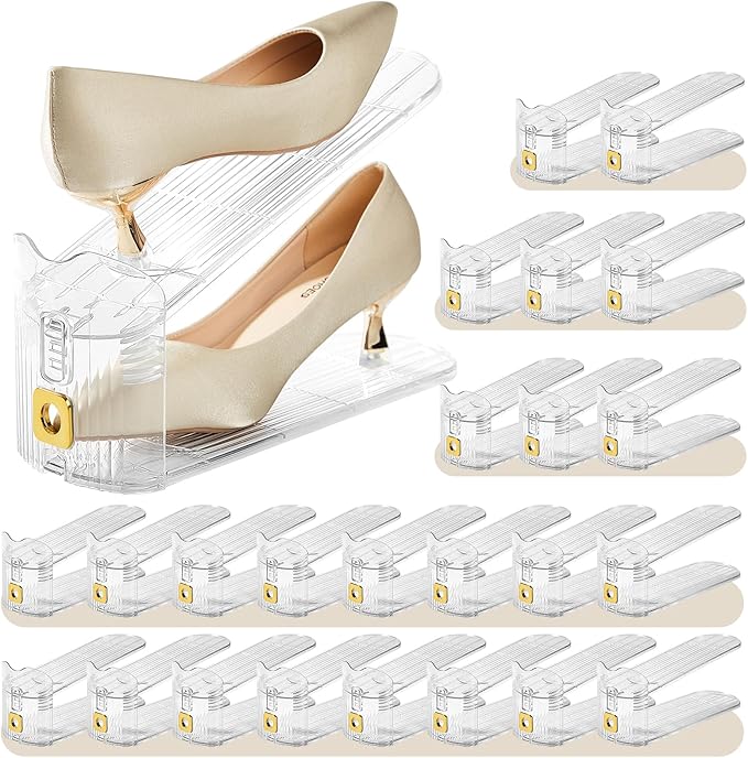 24 Pack Shoe Slots Organizer for Closet, Adjustable Shoe Stackers for a Pair of Shoes Shoe Rack Storage Shoe Space Saver 50% Shoe Shelf Display Holder for Closet