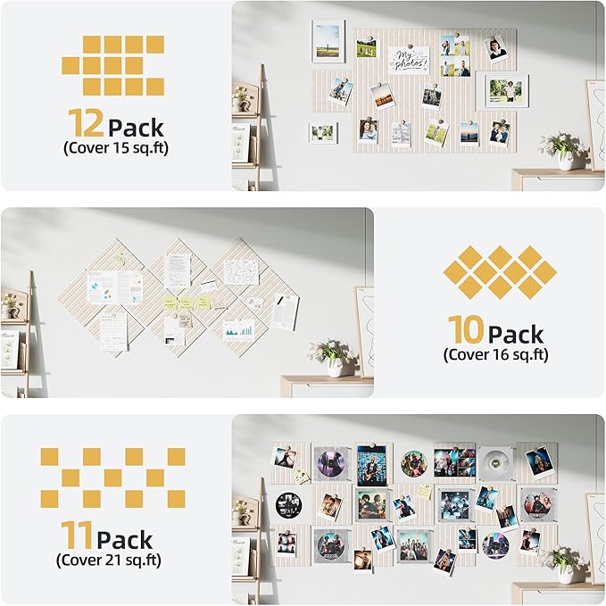 Large Cork Board for Wall 36" x 48" Oatmeal Bulletin Board with Safe Removable Adhesive Squares for Pictures Photos, Alternative CorkBoard Felt Pin Boards Tiles for Office Classroom Wall Decor-12 Pack