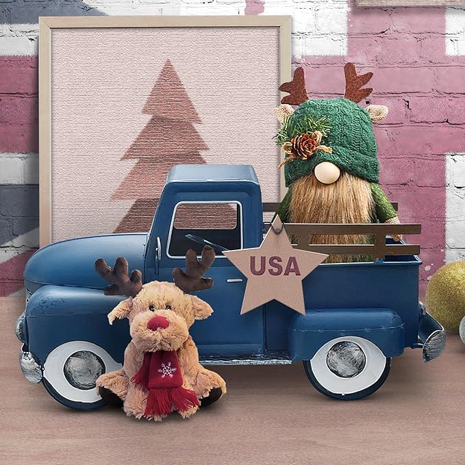 Farmhouse Blue Metal Truck Decor, Vintage Trucks Planter ,Decorative Rustic Pickup Farm Tabletop Storage Table Centerpiece for Office , Desk, Country Style Home & Kitchen Shelf Garden Decoration