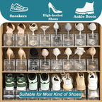 12 Pack Shoe Slots Organizer, Durable Stackable Shoe Holder for Closet Organization, Clear Double Layer Shoe Space Saver, Adjustable Shoe Stacker for Slippers, Loafers, Heels & Sneakers