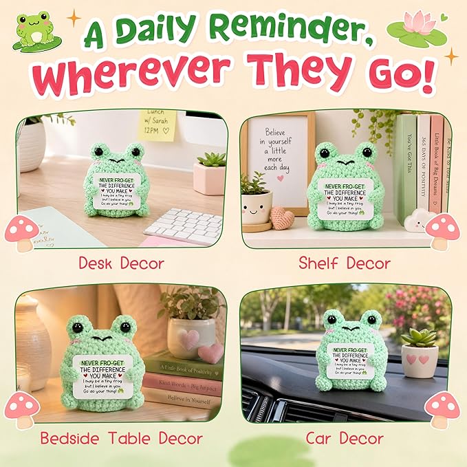 OASSIE Thank You Gifts for Women Men - Frog Positive Crochet Animals - Teacher Appreciation Gifts, Birthday Retirement Gift for Woman Teacher Nurse Coworkers Boss, Emotional Support Crochet