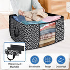 Direct 100L, 4 Pack, Storage Containers, Large Clothes Storage Bins Foldable Organization and Storage Bags with Reinforced Handle, Clear Window for Bedding, Blankets, Clothing, Black