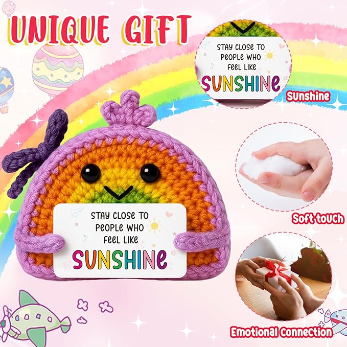 MAMAGIFTREE Rainbow Crochet with Sunshine Message Card – Handmade Appreciation Gift for Women, Friends, Coworkers, Birthday