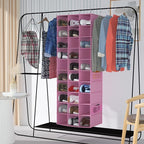 coastal rose Hanging Shoe Organizer for Closet, 30 Sections Hanging Closet Organizers and Storage Shelves Space Saving Shoe Racks Holder Pink,17" W×11.5" Dx 48" H