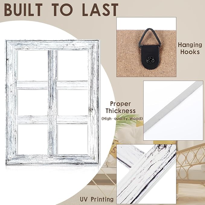 Thyle 6 Pcs Wooden Window Frame Wall Decor Rustic Wall Decor 15.75" x 11.81" White Wooden Decorations for Vintage Home Living Room Bedroom Bathroom Country Farmhouse