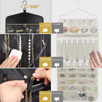 CHICECO Travel Jewelry Holder Organizer,Hanging Jewelry Organizer Storage With Zippered Pockets for Cloest,Wall,Door,Jewelry Holder for Earrings, Necklaces（Upgrade Black）