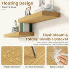 FLYJOE 36 Inch Long Floating Shelves for Wall Set of 1, 12" D Wood Grain Bathroom Shelves with Invisible Brackets, Easy Install Engineered Wood Storage Shelves for Kitchen, Living Room, Bedroom