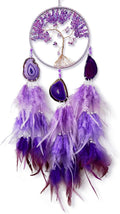 Large Dream Catcher,Sun Dream Catchers with Chakra Gemstone Agate Stone,Purple Crystal Tree Life,Dream Catcher for Girls,Dream Catchers for Adults,Home Ornaments Craft Gift (Purple)