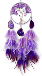 Large Dream Catcher,Sun Dream Catchers with Chakra Gemstone Agate Stone,Purple Crystal Tree Life,Dream Catcher for Girls,Dream Catchers for Adults,Home Ornaments Craft Gift (Purple)