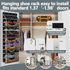 PAULONE 12 Pocket Over the Door Shoe Organizer,Reusable Breathable Large Mesh Bag Men's & Women's Sneaker Organizer,Shoe Organizer for Kids,Hanging Shoe Storage Hanging Bag (Black)