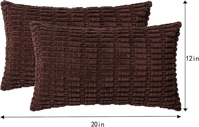 Aegero Pack of 2 Corduroy Decorative Throw Pillow Covers 12x20 InchSoft Boho Striped Pillow Covers Modern Farmhouse Home Decor for Sofa Living Room Couch Bed（Dark Brown）