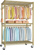 FUTASSI P1 Plus Rolling Clothes Rack, 22mm Diameter Heavy Duty Garment Rack with Wheels, Portable Closets with Shelves and Hanger Rods, 45" W x 17.7" D x 80.5" H, Load 524 LBS, Gold
