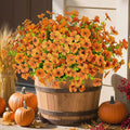 Artificial Fake Flowers for Outdoors Fall Autumn Decorations,Faux Mums Flowers Silk Daisy Plants Greenery Realistic UV Resistant for Outside Planter Front Porch Patio Boxwood Garden 16 Bundles(Orange)