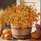 Artificial Fake Flowers for Outdoors Fall Autumn Decorations,Faux Mums Flowers Silk Daisy Plants Greenery Realistic UV Resistant for Outside Planter Front Porch Patio Boxwood Garden 16 Bundles(Orange)
