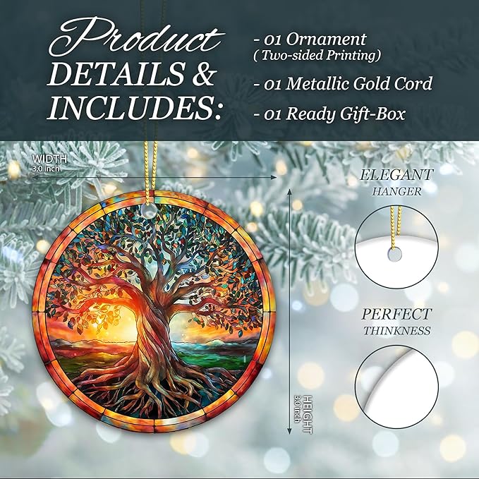 The Celtic Tree of Life Ornament – Irish Ornament 2025, Celtic Spiritual Sun & Nature Design – Colorful Tree Symbol of Strength, Renewal & Unity – Ceramic Hanging Keepsake for Christmas