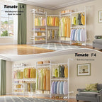 Timate F4 Wall Mounted Clothes Rack Industrial Pipe Clothing Rack for Hanging Clothes, Expandable Garment Rack Heavy Duty Wardrobe Closet Organizer and Storage, Adjustable Industrial Closet Kit, White