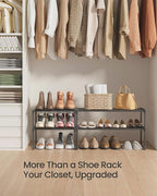 SONGMICS Shoe Rack, 2-Tier Shoe Organizer, Metal Storage Shelf, Upright or Upside Down, for 6-9 Pairs, Stackable, for Entryway, 11.8 x 26.8 x 14.6 Inches, Black ULSA202B01
