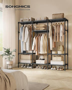 SONGMICS Clothes Rack,72 Inch Large Capacity Portable Closet, Heavy Duty Wardrobe Closet Organizer with Hanging Rails and Shelves, Total Load 330 lb, Easy Assembly, for Bedroom, Black URDR211B01