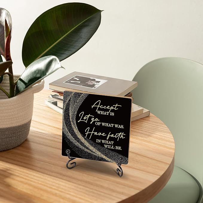 Inspirational Quotes Wood Plaque with Stand - Idea Gifts for Women Men - Black Gold Wooden Decor for Home Office Living Room Shelf Table Decoration (10)