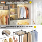 8FT Closet System, 96'' Closet Organizer System with 3 Hanging Rods, Wall Mount Bedroom Wardrobe with 3 Drawers Walk-in Closet, Adjustable Garment Rack from 5 to 8FT(Cut to Fit), White Oak