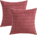 MIULEE Pack of 2 Corduroy Decorative Throw Pillow Covers 20x20 Inch Soft Boho Striped Pillow Covers Modern Farmhouse Home Decor for Sofa Living Room Couch Bed Cranberry Red
