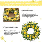 22 Inch Spring Summer Wreaths for Front Door, Artificial Flowers Wreath with Yellow Floral Green Leaves Berries and Grain Spikes, Farmhouse Wreath for Front Porch Wall Indoor Outdoor Home Decor