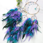 KHOYIME LED Light Up Dream Catcher Half Circle Moon Decor with Lights Handmade Feather Dreamcatchers for Bedroom Bohemian Home Decor Wedding Ornament Craft Gift (Purple&Blue)