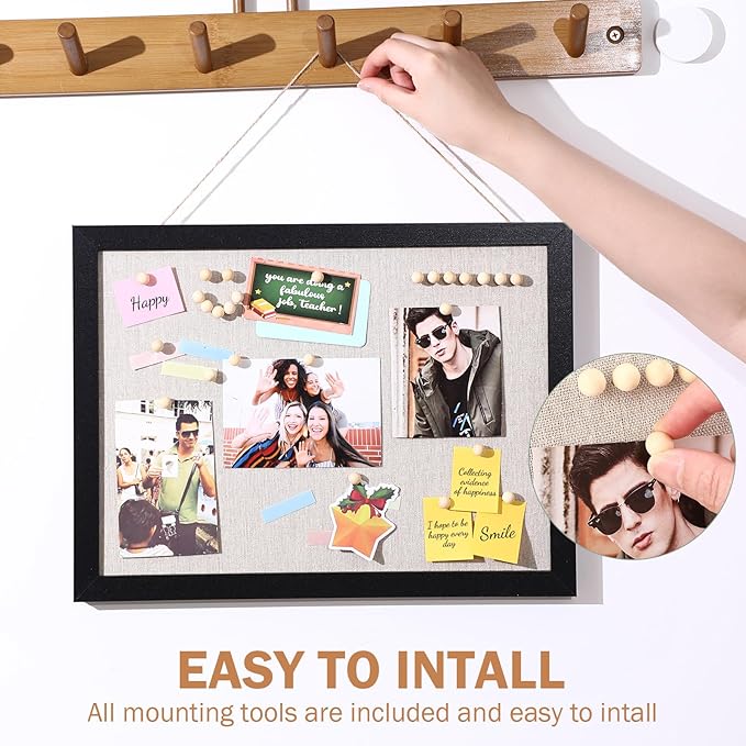 Teling 4 Pack Wood Bulletin Boards with Linen 12''x 16'' Cork Board for Walls with 90 Pushpin Decorative Wood Framed Display for School Office Home Decor (Black)