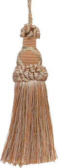DÉCOPRO 5 1/2" (14cm) Key Tassel 4" (10cm) Loop with Criss Cross Design (Style# KTIC) Prairie Beige Multicolor #3853 (Light Beige White Ivory Light Orange) Sold Individually