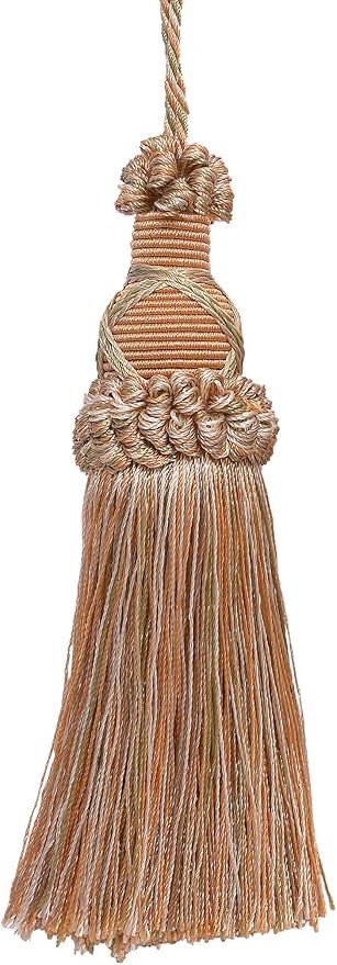 DÉCOPRO 5 1/2" (14cm) Key Tassel 4" (10cm) Loop with Criss Cross Design (Style# KTIC) Prairie Beige Multicolor #3853 (Light Beige White Ivory Light Orange) Set of 2