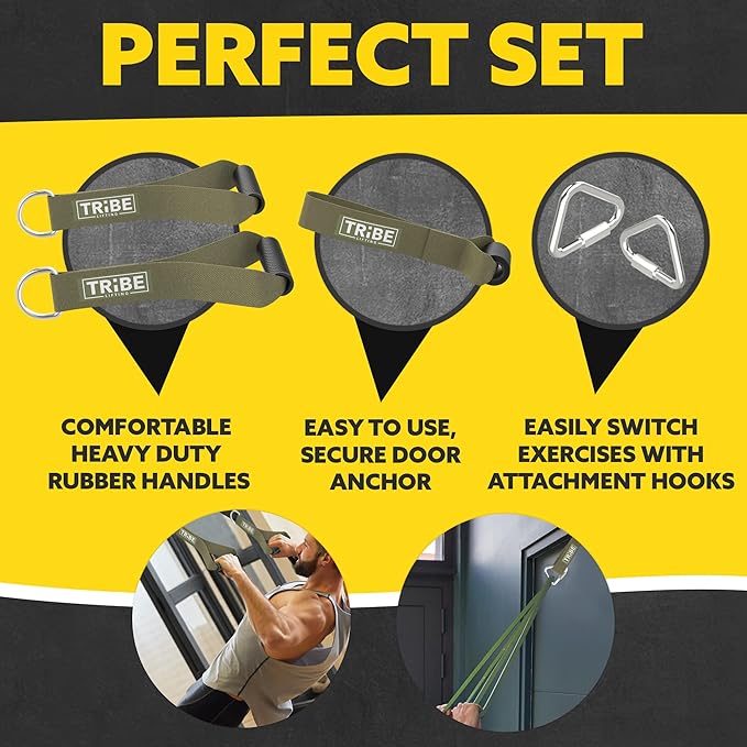 Tribe Lifting Resistance Bands for Working Out Men and Women - Set of 5 Pull Up Bands for Strength Training, Exercise Bands with Handles, Door Anchor and Bar Options for Home Gym