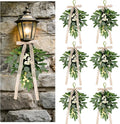 6 PCS Artificial Spring Summer Green Eucalyptus Teardrop Swag with Ribbon Bow 16" Vintage Mini Green Light Swag with White Berry Festive Sconce Lighting Decor for Farmhouse Porch Door Wedding Decor