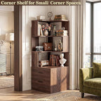 Armocity Corner Bookshelf with Drawers, 6 Tier Corner Book Shelf Display Bookcase, Freestanding L Shaped Bookshelf for Bedroom, Living Room, Home Office, Black Walnut