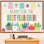 Pajean Ready for the Best Year Ever Bulletin Board Modern Back to School Classroom Decorations Apple Potted Ruler Pencil Paper Cutouts for Door Wall Chalkboard Decor First Day of School Supplies