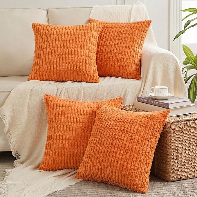 Fancy Homi 4 Packs Decorative Throw Pillow Covers for Living Room Couch Bed, Modern Farmhouse Boho Home Décor Accent Cushion Case, 16" x 16", Orange