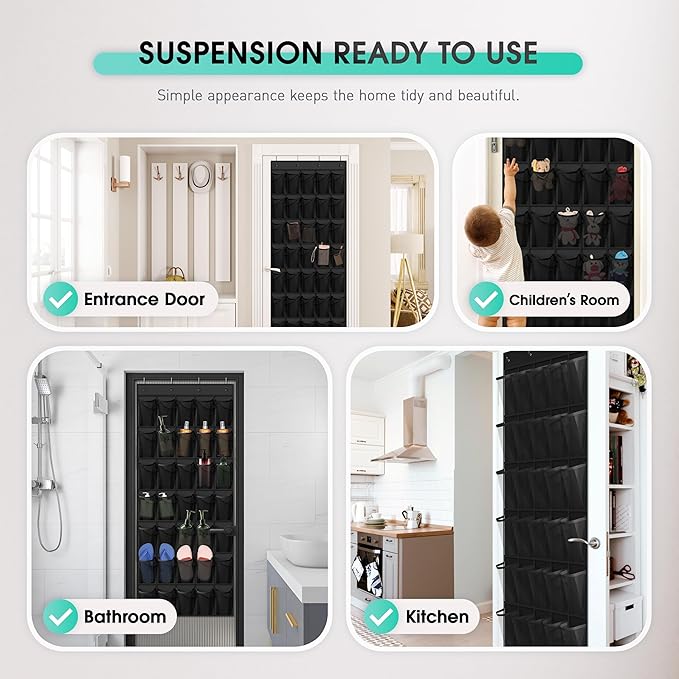 WVM Over The Door Shoe Organizer with 35 Breathable Mesh Pockets, Hanging Shoe Organizer for Door with 4 Metal Hooks, Large Capacity Closet Storage for Shoes, Accessories