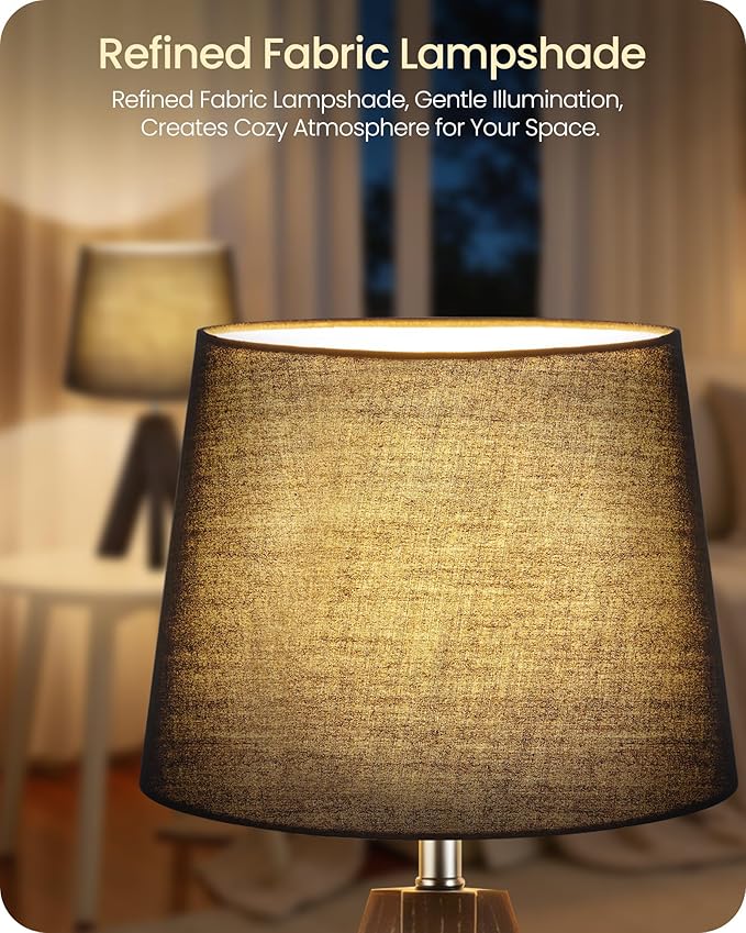 Tripod Table Lamp, 14.6" Small Bedside Lamp, Modern Nightstand Lamp with Black Shade & Dark Walnut Base, Black Table Lamp for Bedroom, Kids Room, Living Room, Study, E26 Socket, VB51TL05