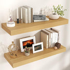 Venusmiles Floating Shelves for Wall, 36" W x 12" D x 2" H, 2 Pack of Long Wall Mounted Engineered Wood Shelves with Invisible Brackets for Living Room, Bedroom, Bathroom, Kitchen Decor, Oak