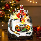 Animated Musical Christmas Village Choir Figurines Christmas Collectibles Statues Church Building & Carolers with Rotating Train LED Lights, Battery & USB Home Decor Gifts Festive Holiday Decorations