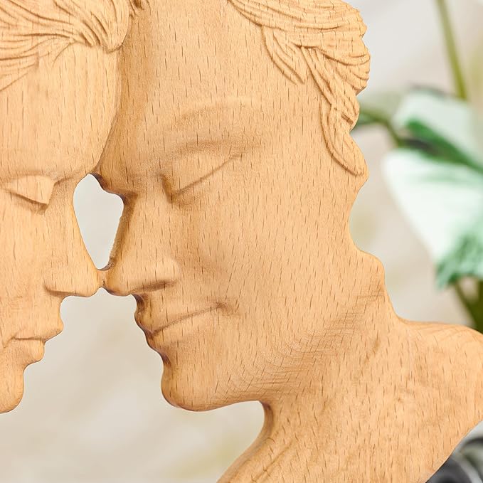 BGCOPPER Wooden Couple Statue, Abstract Couple Sculptures Ornament for Home Decor Women Gift for Anniversary Wedding (8 Inch)