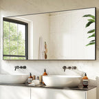 TRAHOME Bathroom Vanity Mirror for Wall, 60" x 30" Metal Framed Rectangular Bathroom Wall Mirror for Over Sink, HD Shatterproof Glass, Hangs Horizontally or Vertically(Black)