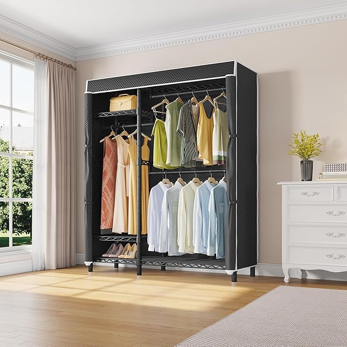 VIPEK V2C Heavy Duty Clothes Rack with Upgraded Polyester Cover, Metal Portable Closet with Adjustable Shelves & Hanging Rods, Freestanding Wardrobe Closet for Bedroom, Max Load 700LBS
