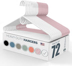 Neaties Heavy Duty Clothes Hangers 50+ Pack (72 Count) – Made in the USA – 8lb Capacity Plastic Hangers for Adult Clothing – Durable for Pants, Coats, Jackets, or Jeans – White & Pink