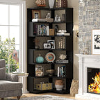Armocity Corner Book Shelf - 7 Tier Corner Bookshelf Etagere Bookcase with Baffle, Freestanding L Shaped Display Shelf Stand for Home Office, Living Room, Bedroom, Kitchen, Black