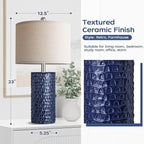 PARTPHONER 23" Modern Ceramic Table Lamp Set of 2, Table Lamps for Living Room, Rustic Farmhouse Bedside Lamps Nightstand lamp for Bedroom, Desk Lamp for End Table Home Decor Navy Blue