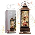 12" Christmas Snow Globe Lantern with Santa Claus - Water Glittering LED Light Lantern with Music - Vintage Xmas Angle Gift - USB Plug or Battery Operated Home Decor