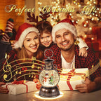Christmas Snow Globes Lantern Musical,6H Timer Cylinder Glitter Snow Globe,Bronze Snow Globes Christmas with Music Box Including 8 Songs,Lantern with Xmas Tree Snowman Decor