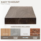 Marsmiles 24 inch Floating Shelves for Wall Solid Elm Wood Shelves|Rustic Wall Shelves with Invisible Heavy-Duty Bracket for Bathroom Living Room Kitchen|Walnut, 2 Pack